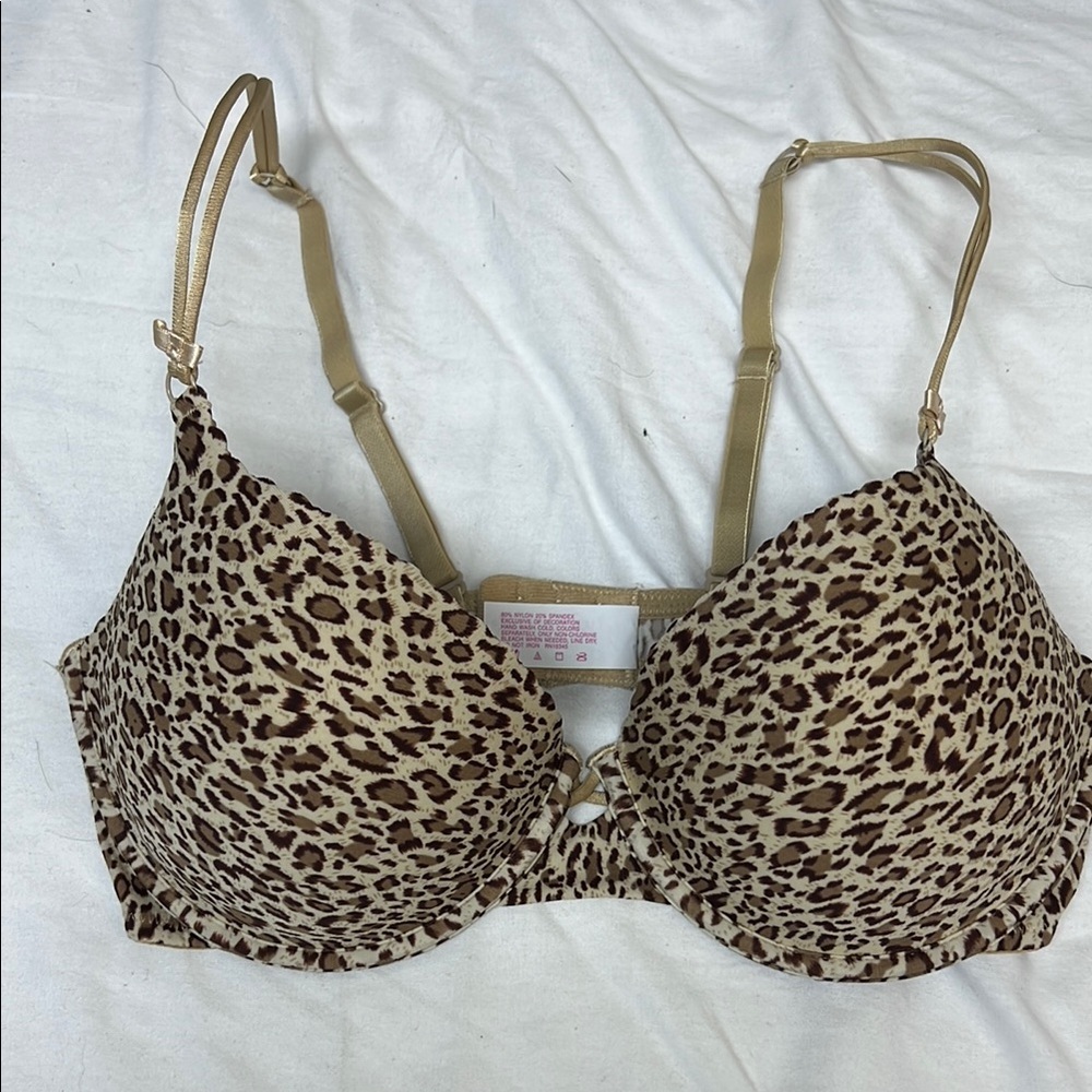 Lily of France Brown and Tan Push-Up Bra with Leopard Print sz36 c